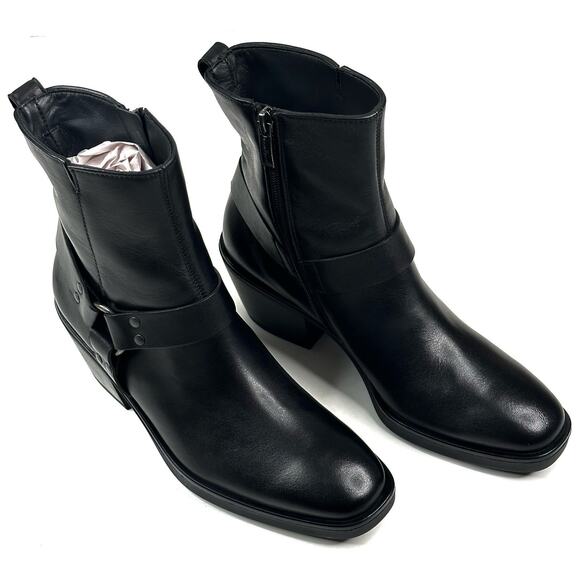 Paul Green West Bootie Black Leather Womens UK 5.5/US 8 Moto-Biker New $499